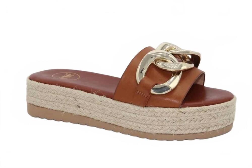 NEW EXE women's chain wedge sandal in tan
